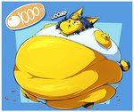 anthro belly big_belly big_butt black_eyes blue_hair body_inflation border burping butt clothing dress eating female food fruit fur gameplay_mechanics hair huge_belly huge_butt hyper hyper_belly hyper_butt immobile inflation markings morbidly_obese navel obese overweight panties plant solo sound_effects spherical_inflation striped_markings striped_tail stripes stuffing tail tail_markings text underwear weight_gain white_border white_clothing white_panties white_underwear yellow_body yellow_fur veryfilthything animal_crossing nintendo ankha_(animal_crossing) domestic_cat felid feline felis mammal hi_res