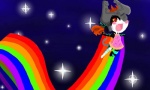 blush clothed clothing dress female flying food food_print hair not_furry open_mouth rainbow rainbow_trail sky smile solo space star starry_sky aukion1000 nintendo nyan_cat_(copyright) pop-tarts the_legend_of_zelda twilight_princess midna humanoid mammal twili 2016 5:3 crossover meme