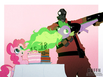abstract_background anniversary birthday_cake blue_eyes breath_powers cake colored_fire cutie_mark dessert elemental_manipulation eyelashes female feral fire fire_breathing fire_manipulation food fur gas_mask green_eyes green_fire group head_spikes long_mane long_tail male mane mask open_mouth open_smile pink_body pink_fur pink_mane pink_tail purple_body purple_scales scales smile spiked_tail spikes spikes_(anatomy) tail tail_grab tail_pull text trio espectro111222 friendship_is_magic hasbro my_little_pony mythology team_fortress_2 valve pinkie_pie_(mlp) pyro_(team_fortress_2) spike_(mlp) dragon earth_pony equid equine horse human mammal mythological_creature mythological_scalie pony scalie 2025 4:3 artist_name crossover digital_drawing_(artwork) digital_media_(artwork) hi_res watermark