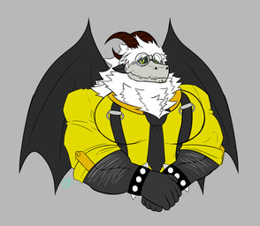 accessory anthro beefgeek big_muscles big_pecs bone bracelet clothing eyewear fur glasses hair horn huge_pecs jewelry male muscular necktie nerd pecs skull skull_head solo spiked_bracelet spikes suit suspenders white_body white_fur white_hair wings yellow_clothing yellow_suit mike_dramon_(artist) mythology astaroth_(mike_dramon) demon dragon mythological_creature mythological_scalie scalie absurd_res hi_res