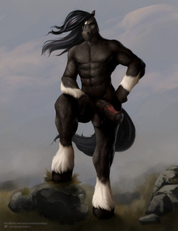 abs animal_genitalia animal_penis anthro balls biceps big_penis black_balls black_body black_fur black_hair black_penis cloud equine_genitalia equine_penis erection fog fur genitals grass grey_eyes hair hooves looking_at_viewer male mane medial_ring muscular muscular_anthro muscular_male pecs penis plant pose rock sky solo vein veiny_penis white_body white_fur wind satanic_monkey equid equine horse mammal hi_res