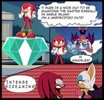 anthro clothing derp_eyes duo emerald_(gem) female gem male male/female screaming simple_background sky text blue_archer_(artist) sega sonic_the_hedgehog_(series) knuckles_the_echidna rouge_the_bat bat echidna mammal monotreme absurd_res comic english_text hi_res meme