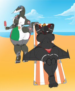 aircraft airplane anthro areola back_wings beach beach_chair beverage big_breasts big_butt big_nipples bikini bikini_bottom black_body bottomwear breasts butt butt_wings camo_body claws clothed clothing cockpit container cup curvy_figure dessert duo female food holding_object ice_cream jet lying machine male metallic_body navel nipples not_furry on_back outside sand seaside shorts standing swimwear tail thick_thighs topless topless_anthro topless_female two-piece_swimsuit unusual_wing_placement vehicle voluptuous water wide_hips wings ndragon3 aeromorph living_aircraft living_machine living_vehicle robot digital_media_(artwork) hi_res