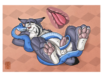 2_penises animal_genitalia animal_penis anthro balls duo eyes_closed flaccid foreskin forked_tongue genitals hemipenes humanoid_genitalia internal licking lying male male/male multi_genitalia multi_penis on_back pawpads paws penetration penis tail tail_fetish tail_in_urethra tail_insertion tail_play tongue urethral urethral_penetration whiskers garo_(artist) disney zootopia gary_de'snake pawbert_lynxley felid feline lynx mammal reptile scalie 2026 absurd_res colored digital_media_(artwork) hi_res line_art shaded