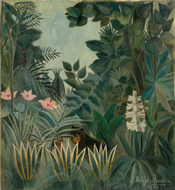 ambiguous_feral ambiguous_gender beak branch detailed_background feral fern flower forest forest_background fur grass group jungle leaf nature nature_background on_branch outside plant standing tail tree trio wings henri_rousseau public_domain ambiguous_species avian bird mammal 1909 20th_century absurd_res ancient_art dated hi_res oil_painting_(artwork) painting_(artwork) signature traditional_media_(artwork) traditional_painting_(artwork)
