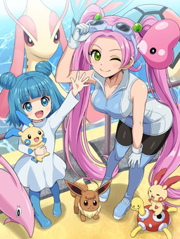 blue_body blue_fur blue_hair blush breasts brown_body brown_eyes brown_fur cleavage clothed clothing dress eyeshadow eyewear female fur goggles green_eyes green_eyeshadow hair human_focus makeup one_eye_closed pink_body red_eyes shell smile twintails_(hairstyle) water wink yelloe_boyd yellow_body yellow_fur pokemoa nintendo pokemon pokemon_xd:_gale_of_darkness jovi_(pokemon) lovrina_(pokemon) aquatic eevee fish generation_1_pokemon generation_2_pokemon generation_3_pokemon gorebyss human luvdisc mammal milotic minun mouse murid murine plusle pokemon_(species) reptile rodent scalie shuckle turtle 3:4 absurd_res hi_res