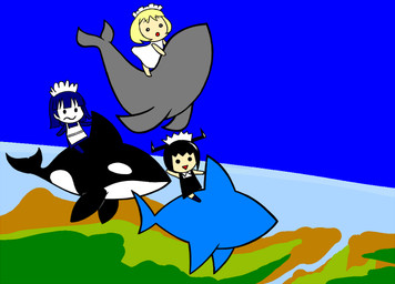 ambiguous_gender biped chibi clothing featureless_face female feral flying group maid_apron maid_headdress maid_uniform riding sea sky uniform water young young_female young_human futaba_anon futaba_channel nijiura_maids kanchigai-san kasugai-san ottosei_(futaba_channel) same-man shachi-man unpronounceable_named_maid_(~i-san) aquatic cetacean dolphin elemental_creature fish fur_seal human humanoid mammal metal_creature mineral_fauna monster oceanic_dolphin orca shark toothed_whale source_request unavailable_at_source