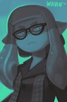 blue_background blue_eyes clothed clothing eyewear female glasses looking_at_viewer pseudo_hair shirt simple_background solo tentacle_hair tentacles text topwear itswolven nintendo splatoon inkling_girl animal_humanoid cephalopod cephalopod_humanoid humanoid inkling marine marine_humanoid mollusk mollusk_humanoid squid_humanoid 2018 english_text signature