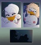 anatid anseriform anthro avian bed bedroom_background bedroom_sex big_breasts big_ponytail bird blonde_hair blush breasts candlelight comic comic_panel couple_sex cunnilingus curled_hair daisy_and_the_mysteries_of_paris daisy_duck dark_room disney duck eyelashes female female/female first_person_view furniture genitals grabbing_bedding hair half-closed_eyes hand_on_leg heart_symbol hi_res historical_people historical_porn light looking_pleasured marie_antoinette marie_ducklette messy_hair mr._blue_(artist) narrowed_eyes nipples noblewoman non-mammal_breasts non-mammal_nipples non-mammal_pussy nude open_mouth oral pink_nipples ponytail pussy queen romantic romantic_ambiance romantic_couple royalty sex silhouette spread_legs spreading the_rose_of_paris tongue tongue_out vaginal wives