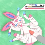 anal anal_penetration anus balls bdsm blush bondage bound feral genitals male male/male male_penetrated open_mouth penetration penis pink_penis ribbons simple_background solo_focus rael nintendo pokemon eeveelution generation_6_pokemon pokemon_(species) sylveon 1:1 hi_res