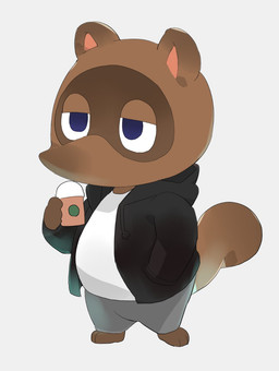 anthro blue_eyes bottomwear brown_body brown_fur chibi clothing fur hoodie kemono male overweight overweight_anthro overweight_male pants shirt simple_background solo topwear masshiro animal_crossing nintendo tom_nook_(animal_crossing) canid canine mammal raccoon_dog tanuki 2020 hi_res