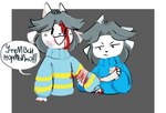 anthro anthrofied blood bodily_fluids clothed clothing duo hair open_mouth simple_background text white_body wounded undertale undertale_(series) bob_(undertale) temmie_(undertale) canid canine felid feline mammal tem cyrillic_text hi_res translated