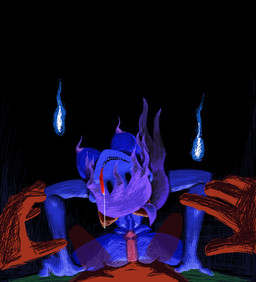 accessory blue_body blue_hair bodily_fluids bow_(feature) bow_accessory bow_ribbon breasts butt centered_hair_bow dark_body dark_skin duo empty_eyes erection faceless_character faceless_male female fire first_person_view genitals grin hair hair_accessory hair_bow hair_ribbon hot_dogging looking_at_viewer male male/female male_pov nightmare_fuel nipples not_furry penis ribbons saliva sex smile solo_focus tongue tongue_out translucent translucent_body minus8 marina_(noill) ghost human mammal spirit hi_res