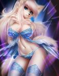 anthro blue_eyes breasts clothed clothing eyelashes female fur hair hands_behind_back lingerie long_hair looking_at_viewer navel solo standing white_body white_fur white_hair adorableinall canid canine mammal digital_media_(artwork)