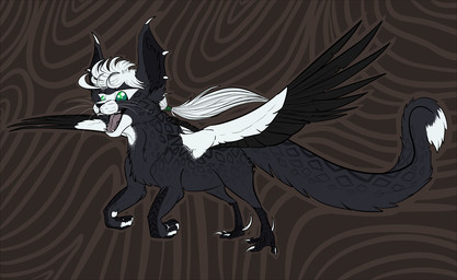 ambiguous_gender avian_feet black_body black_nose black_pawpads black_scales black_wings chest_tuft feathered_wings feathers feral fluffy fluffy_tail fur glistening glistening_eyes grey_body grey_fur hair leg_markings markings open_mouth open_smile pawpads ponytail scales simple_background smile socks_(marking) solo tail tuft unsigned white_hair wings kardinaluz avian felid hybrid mammal hi_res female_(lore)