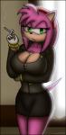 anthro female fur pink_body pink_fur smoke smoke_from_mouth smoking solo knownvortex sega sonic_the_hedgehog_(series) amy_rose eulipotyphlan hedgehog mammal