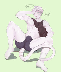 abs anthro blue_eyes blush bulge butt clothing footwear green_background hair lying male muscular muscular_male on_back pecs simple_background socks solo white_body white_hair kakhao haplorhine mammal monkey primate 2021 absurd_res digital_media_(artwork) hi_res