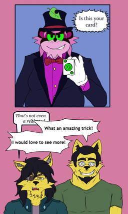 anthro clothed clothing dialogue facial_hair group hypnosis magician male mind_control resisting resisting_mind_control simple_background smile speech_bubble spiral spiral_eyes stage_act stage_hypnosis stage_magician submissive submissive_male text trio caine_latrans_(artist) caine_latrans meek_(character) animal_humanoid canid canid_humanoid canine canine_humanoid canis coyote humanoid mammal mammal_humanoid raccoon_dog tanuki tanuki_humanoid 3:5 absurd_res english_text hi_res father_(lore) father_and_child_(lore) father_and_son_(lore) parent_(lore) parent_and_child_(lore) parent_and_son_(lore) son_(lore)