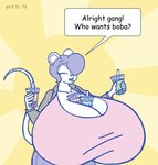 anthro beverage big_breasts bottomwear breasts bubble_tea clothed clothing copyright_symbol dialogue dialogue_box eyes_closed female hair huge_breasts hyper hyper_breasts jacket object_between_breasts open_mouth pants shirt solo speech_bubble symbol text topwear satsumalord hands-free_bubble_tea gina_(satsumalord) mammal mouse murid murine rodent 2019 comic_sans digital_media_(artwork) english_text meme sketch