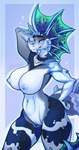 anthro big_breasts blue_eyes blush breasts female fin genitals head_fin ice nude pussy simple_background solo standing toony mewtrix mythology dragon mythological_creature mythological_scalie scalie hi_res shaded