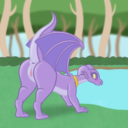 anus ass_up blush butt detailed_background digitigrade drinking embarrassed female feral forest genitals jewelry lake looking_at_viewer looking_back looking_back_at_viewer membrane_(anatomy) membranous_wings outside pendant plant quadruped shocked shrub solo tail tail_anus tree vulva water wings sharkinwaves european_mythology mythology reversal_of_the_heart dragon mythological_creature mythological_scalie scalie western_dragon 1:1 hi_res