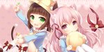 bell candy clothing dessert duo female food hat headgear headwear heart_symbol lollipop ribbons shy young young_female young_humanoid yukiyuki_441 azur_lane kisaragi_(azur_lane) mutsuki_(azur_lane) animal_humanoid cat_humanoid felid felid_humanoid feline feline_humanoid humanoid mammal mammal_humanoid hi_res