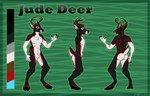 5_fingers anthro antlers black_body black_fur blue_eyes fingers fur hooves horn male red_body red_fur solo white_body white_fur mosstheopossum jude_deer deer mammal hi_res model_sheet