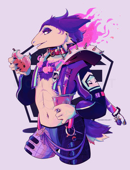 alternative_fashion anthro beverage chest_tuft claws clothed clothing collar container cup eating fire food fruit half-closed_eyes holding_food holding_object jacket looking_at_viewer male midriff narrowed_eyes navel plant punk solo spiked_collar spikes standing topwear tuft godbirdart nintendo pokemon pokemon_legends_arceus generation_8_pokemon hisuian_form hisuian_typhlosion pokemon_(species) regional_form_(pokemon) hi_res watermark