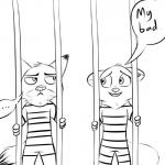 1:1 adolescent anthro bars black_and_white canid canine clothing comic disney duo ear_piercing ellipsis english_text female fox gokhan16 inmates_clothing line_art male mammal monochrome nick_wilde pattern_clothing piercing prison prison_uniform prisoner red_fox simple_background skye_(zootopia) striped_clothing stripes text true_fox white_background young zootopia