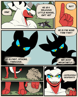 anthro blue_sclera dialogue group horn jewelry larger_male licking licking_lips male male/male muscular muscular_male pink_body servant size_difference text tongue tongue_out unconscious unconscious_male wings yellow_eyes 60percentscalie dovak evelan_(60percentscalie) vauruk bat demon mammal 4:5 comic english_text hi_res