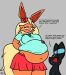 belly big_belly duo female obese obese_female overweight overweight_female text zeldafan777 nintendo pokemon love_may eeveelution flareon generation_1_pokemon pokemon_(species) absurd_res english_text hi_res