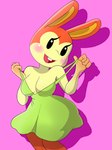 4_fingers anthro breasts buckteeth cleavage clothed clothing dress female fingers front_view green_clothing green_dress off_shoulder open_mouth open_smile smile solo teeth nojimmyplz animal_crossing nintendo bunnie_(animal_crossing) lagomorph leporid mammal rabbit hi_res portrait three-quarter_portrait