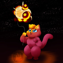 antennae_(anatomy) anthro balloon belly chibi duo fur glowing glowing_body glowing_stripes helium_inflation highlights_(coloring) inflatable male night open_mouth overweight overweight_anthro overweight_male simple_background size_difference smile string stripes wings fujiyama_samoyed bumble_beans_(fujiyamasamoyed) animate_inanimate arthropod bee bumble_bee_(species) canid canine domestic_cat felid feline felis hybrid hymenopteran insect living_balloon living_inflatable mammal raccoon_dog tanuki 1:1 hi_res shaded soft_shading watermark