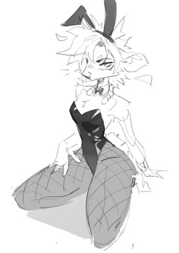 ambiguous_gender anthro antlers bdsm blush bottomwear bunny_costume chest_tuft clothed clothing costume crossdressing crossgender fake_ears fake_rabbit_ears femboy fishnet_clothing fishnet_legwear fishnet_thigh_highs flustered fur gesture hair hand_gesture horn leather leather_clothing legwear male playboy_bunny seductive solo submissive tail text thick_thighs thigh_highs tuft pandashk ash_(pandashk) deer mammal absurd_res digital_media_(artwork) hi_res monochrome sketch url