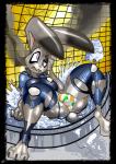 anthro big_butt breasts butt city clothed clothing female fight police police_uniform skimpy solo thicc-thighs thick_thighs torn_clothing unconscious underwear uniform water wet saliant disney zootopia judy_hopps lagomorph leporid mammal rabbit 2016 absurd_res comic digital_media_(artwork) hi_res