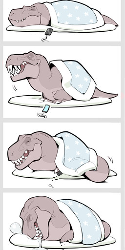 alarm_clock ambiguous_gender bedding blanket bodily_fluids cellphone claws clock drooling electronics eyes_closed feet feral furniture lying open_mouth phone saliva sharp_teeth simple_background sleeping smartphone solo teeth toes tongue hiyo_(hiyoratory) dinosaur prehistoric_species reptile saurischian scalie theropod tyrannosaurid tyrannosauroid tyrannosaurus tyrannosaurus_rex comic digital_media_(artwork) hi_res