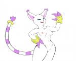 anthro biped breasts ear_tuft female fur genitals hand_on_hip looking_at_viewer nipples nude pose pussy small_breasts solo standing tuft white_body white_fur wide_hips rheumatism bandai_namco digimon digimon_(species) felid gatomon mammal