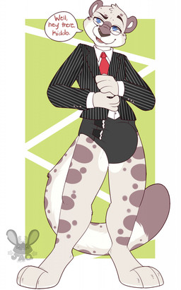 4_fingers ambiguous_gender anthro black_diaper black_tie_(suit) brown_body brown_ears brown_fur brown_nose brown_spots brown_tail brown_tail_tip button_(fastener) clean_diaper clothed clothing collared_shirt dialogue diaper dipstick_tail dress_shirt eyebrows eyewear fangs fingers front_view fur glasses grey_body grey_fur grey_tail head_tilt logo markings multicolored_body multicolored_fur multicolored_tail necktie open_mouth open_smile pattern_clothing pattern_topwear raised_eyebrow red_necktie shirt simple_background smile solo speech_bubble spots spotted_body spotted_fur spotted_markings spotted_tail striped_clothing striped_topwear stripes suit tail tail_markings teeth text topwear wearing_diaper wearing_glasses white_body white_clothing white_fur white_inner_ear white_shirt white_tail white_topwear heyitsjaq kai_(fauxhammer) felid mammal pantherine snow_leopard 2021 artist_logo english_text full-length_portrait hi_res portrait