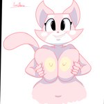 1:1 anthro areola big_breasts black_eyes breast_grab breast_squish breasts digital_media_(artwork) domestic_cat fangs felid feline felis female firebowie fur half-length_portrait hand_on_breast happy looking_at_viewer mammal multicolored_body multicolored_fur nipples nude pink_body pink_ears pink_fur pink_nose pink_tail portrait shima_luan signature simple_background smile solo squish super_planet_dolan tail teeth two_tone_body two_tone_fur white_background white_body white_fur yellow_areola yellow_nipples