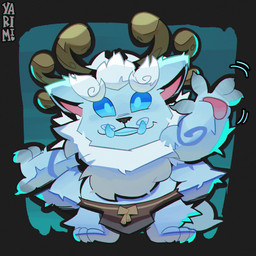 3_toes 4_arms 4_fingers anthro antlers blue_body blue_eyes blue_fur blue_sclera bottomwear brown_clothing brown_nose clothed clothing eyebrows feet fingers fur gesture gradient_background heart_symbol horn loincloth loincloth_only looking_at_viewer male mane multi_arm multi_limb pawpads pink_inner_ear pink_pawpads simple_background solo standing teeth text thick_eyebrows toes topless tusks waving waving_at_viewer whisker_spots white_body white_eyebrows white_fur yarimi league_of_legends riot_games tencent willump_(lol) yeti yordle 1:1 2026 artist_name digital_drawing_(artwork) digital_media_(artwork) full-length_portrait hi_res portrait