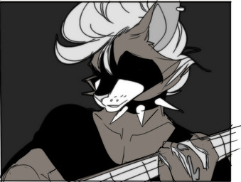 anthro choker collar ear_piercing electric_guitar eyes_closed guitar jewelry male mohawk musical_instrument necklace piercing plucked_string_instrument solo spiked_collar spikes string_instrument peritian ethan_bedlam mammal procyonid raccoon