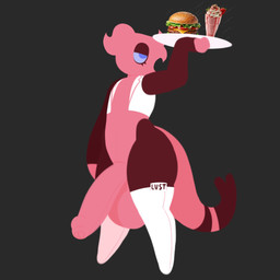 anthro balls big_balls big_penis blue_eyes bored bottomless burger casual_nudity clothed clothing food genitals humanoid_genitalia humanoid_penis male name_tag penis pink_body solo stock_image white_clothing hailey_png lust_(hailey_png) reptile scalie 1:1 hi_res