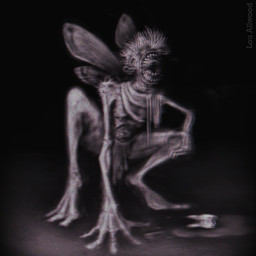 3_toes 4_wings 5_fingers ambiguous_gender arm_tuft back_wings bared_teeth barefoot big_mouth_(anatomy) biped black_background bodily_fluids bottomwear clothing creepy crouching earless eyeless feet fingers hand_on_knee hand_on_leg horror_(theme) insect_wings lepidopteran_wings loincloth lost_tooth multi_teeth multi_wing open_mouth saliva shawl shoulder_tuft simple_background solo teeth text tiptoes toes tuft wings louceph tooth_fairy fairy humanoid monster monstrous_humanoid winged_humanoid 1:1 2018 artist_name digital_media_(artwork) digital_painting_(artwork) english_description full-length_portrait greyscale hi_res monochrome painting_(artwork) portrait