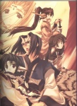 breasts female group hair head_wings long_hair male ponytail purple_hair unusual_wing_placement wings amazuyu_tatsuki utawarerumono aruru eruru hakuoro touka urutorii_(utawarerumono) animal_humanoid canid canid_humanoid canine canine_humanoid dog_humanoid human humanoid mammal mammal_humanoid hi_res