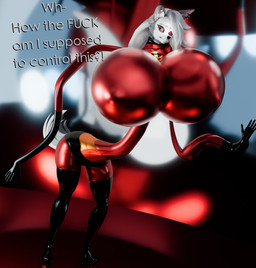 anthro big_breasts breasts clothing elastic female huge_breasts hyper hyper_breasts latex latex_clothing latex_skinsuit skinsuit solo stretchy tight_clothing wide_hips notsobretheren disney hellaverse helluva_boss mythology pixar the_incredibles helen_parr loona_(helluva_boss) canid canid_demon canine demon hellhound mammal mythological_canine mythological_creature 2025 3d_(artwork) blender_(artwork) blender_cycles_(artwork) digital_media_(artwork) hi_res