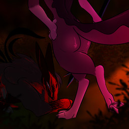 ambiguous_gender blood bodily_fluids brown_body butt defeated duo feet female feral foot_focus glaring hand_on_hip melee_weapon polearm rear_view red_body simple_background soles spear toes weapon wounded kayw2324 rain_world videocult artificer_(rain_world) chieftain_scavenger scavenger_(rain_world) slugcat 1:1 hi_res