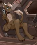 anthro collar fluffy fur gun handgun looking_at_viewer m1911 male nude pistol ranged_weapon solo spacecraft tail vehicle weapon colarix mythology remus_(turbothunder) dragon furred_dragon furred_scalie mythological_creature mythological_scalie scalie hi_res