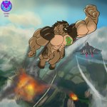aircraft airplane anthro armpit_hair barazoku big_muscles big_penis black_sclera body_hair cloud destruction explosion flaccid genitals green_eyes grin grinning_at_viewer huge_muscles in_the_air jet male muscular nude penis smile smoke solo vehicle seinki canid canine canis domestic_dog german_shepherd herding_dog mammal pastoral_dog 1:1 hi_res
