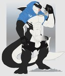 5_fingers abs anthro balls biceps chain_necklace clothing erection feet fin fingers foreskin genitals glans gloves handwear hoodie jewelry male multicolored_body muscular muscular_anthro muscular_male navel necklace nipples pecs penis simple_background standing tail teeth tongue tongue_out topwear two_tone_body killianroo cetacean dolphin mammal marine oceanic_dolphin orca toothed_whale 2023 absurd_res digital_drawing_(artwork) digital_media_(artwork) hi_res