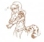 armor bottomwear bra bracers clothed clothing female fur hair heart_symbol human_to_anthro loincloth markings midriff navel ponytail simple_background smile solo species_transformation spots spotted_body spotted_fur transformation underwear white_background amber-aria lyn_(z-ray) felid human mammal pantherine snow_leopard monochrome sketch